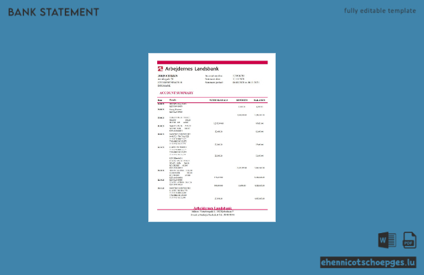 Excel-Beispielvorschau für den Kontoauszug der dänischen Arbejdernes Landsbank
